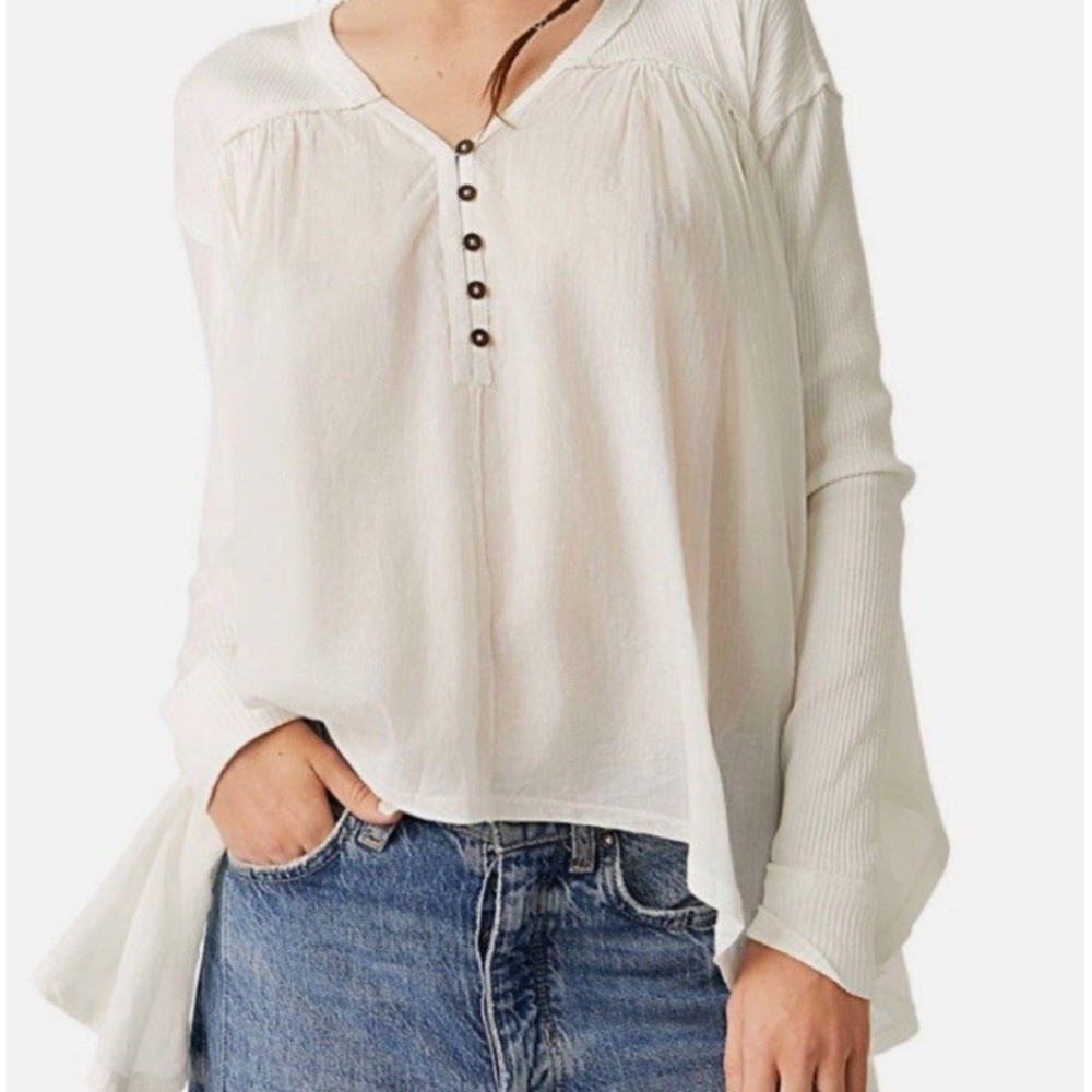 We The Free People The Lyrical Tunic Top White Oversized Boho Hi Low Flowy Sz M - Picture 3 of 9